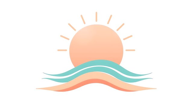 A stylized illustration of a sunrise over gentle waves, with a soft gradient of peach and teal.