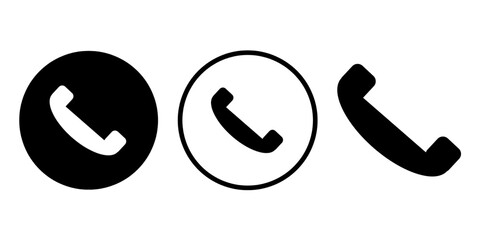 Minimal Phone Call Icon Set – Black and White Communication Telephone Symbols for Contact and UI Design
