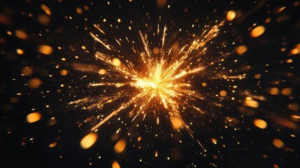 Explosion of golden sparks and light trails against a dark background, abstract celebration and festive concept