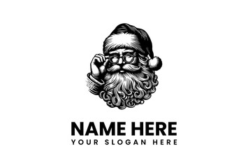 Vintage Santa Claus logo with beard and hat, suitable for branding and design projects