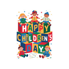 Fototapeta premium Joyful celebration of happy children's day with colorful blocks and playful kids artwork
