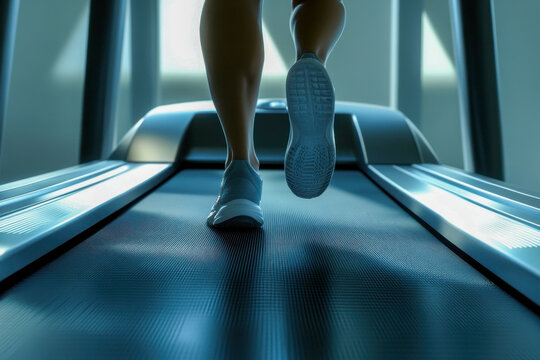 A person jogs on a treadmill in a well-lit gym, emphasizing their commitment to fitness during a morning workout routine