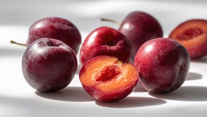 Obraz premium Fresh plums on a light surface, fiber-dense choice