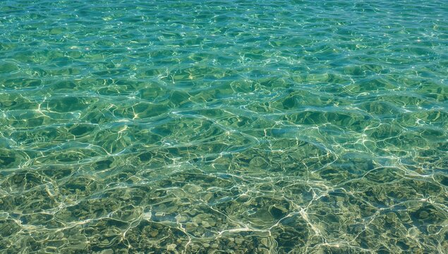 Crystal clear green water with sparkling ripples and pebble bottom, serene and meditative ocean scene. - Powered by Adobe