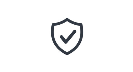 Modern outline style icon representing security and protection, featuring a shield with a checkmark, symbolizing insurance, safety, and verified status. This versatile vector graphic is ideal for