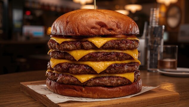 Three-layer massive cheeseburger with sharp cheddar - Powered by Adobe