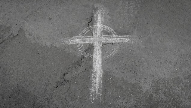 Christian cross created from ash, symbolizing sacrifice and redemption, Ash Wednesday