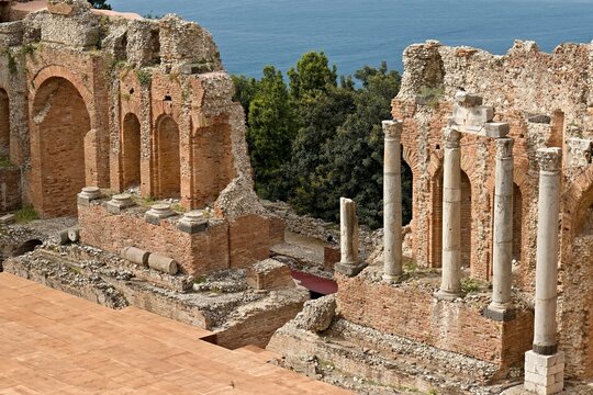 Greek Theatre of Taormina (Teatro Antico di Taormina) was built in the 3rd century BC on the island of Sicily. Italy. Europe.