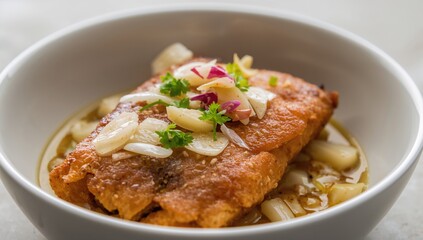 Fried fish pickle infused with garlic and ginger in a bowl, rich in flavor profile