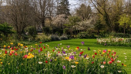 Obraz premium Colorful flowers blooming in a lush garden, showcasing seasonal beauty, Earth Day