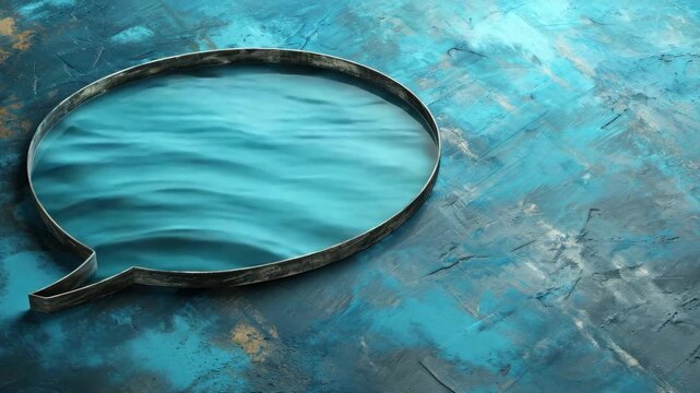 A speech bubble filled with blue water waves symbolizing confidence and clear communication