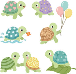 Turtle Holding Flower in Mouth for Kids, Nursery, and Greeting Cute Designs 