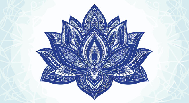 A beautifully detailed blue lotus flower with intricate mandala patterns, symbolizing purity and spiritual awakening.