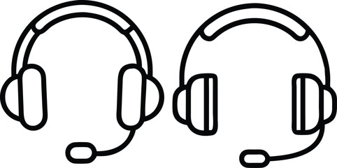 Headset Outlines: Two Distinct Styles in a Simple Black and White Icon Design for Communication, Support, and Technology                              