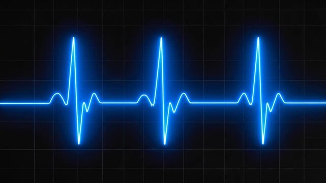 A Neon Illuminated EKG Graphic on a Dark Background: Medical and Health Concept