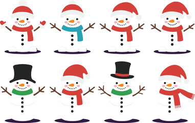 Cute snowman pattern illustration with winter hat and scarf, festive Christmas background, holiday decoration design, cheerful winter season art