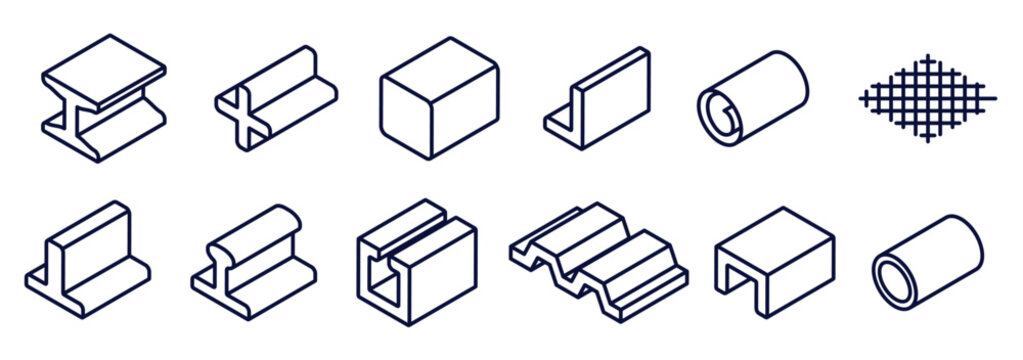 steel beam and rebar material vector icon