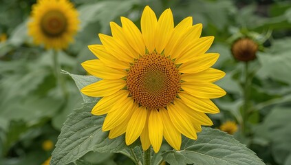 Close-up of vibrant yellow sunflower surrounded by green foliage, symbolizing growth and renewal