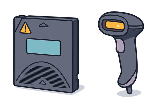 Modern handheld barcode scanner and stationary data terminal equipment for logistics and retail