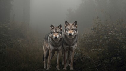 A pair of wolves in a natural setting, showcasing teamwork, National Wolf Awareness Week