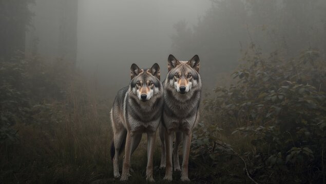 A pair of wolves in a natural setting, showcasing teamwork, National Wolf Awareness Week
