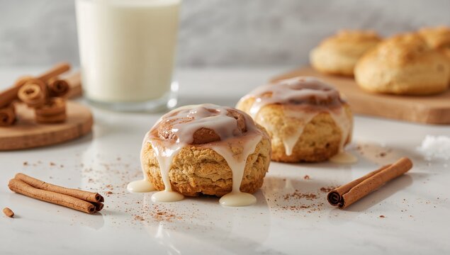 Homemade cinnamon rolls topped with icing, a sweet and indulgent breakfast treat, World Cinnamon Roll Day