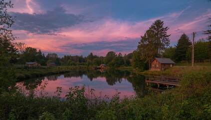 Fototapeta premium Late night in Skelleftehamn featuring a cool-toned sky, seasonal change