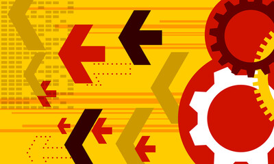 yellow red brown arrown and circle ciruit networking electronic cyberspace with lines stripes abstract high technology background