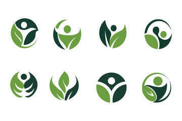 Set of green human leaf logos