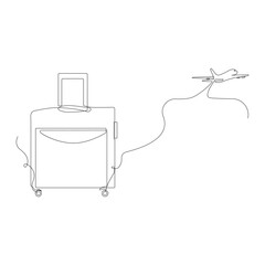 Trolly bag Continuous one line art vector of luggage design and Vector illustration.