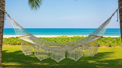Tropical beach hammock palm trees ocean horizon - Powered by Adobe