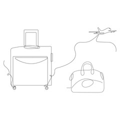 Trolly bag Continuous one line art vector of luggage design and Vector illustration.