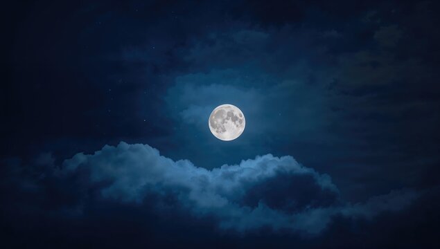 A complete moon illuminated in the night sky, showcasing a serene atmosphere, Earth Day