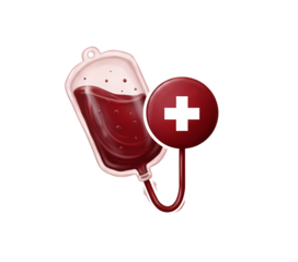 Blood donation and transfusion icon, red blood bag illustration with white cross symbol, medical healthcare and emergency concept, blood bank graphic, isolated on white background.