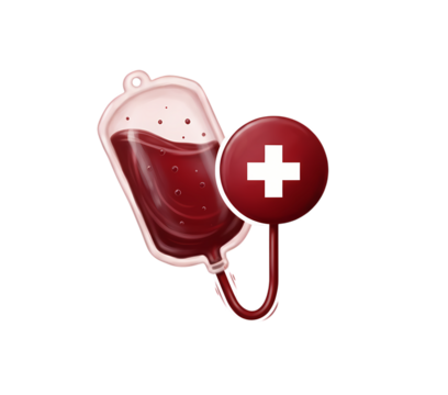 Blood donation and transfusion icon, red blood bag illustration with white cross symbol, medical healthcare and emergency concept, blood bank graphic, isolated on white background.