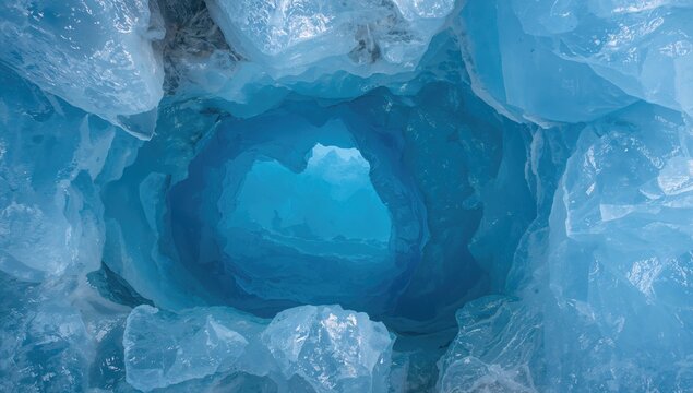 Blue ice within a glacier crevasse, highlighting erosion risk
