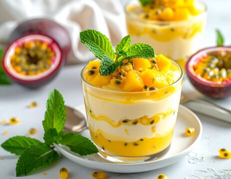 Coconut Semolina with Mango and Passion Fruit