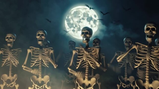 Halloween with dancing skeletons.