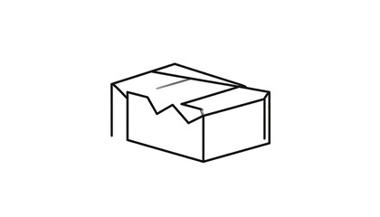 Simple black line drawing of a box with crumpled opening on white backdrop, presented at a slight angle