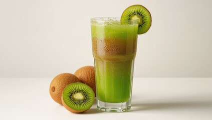 High-resolution image of kiwi juice in a glass, fiber-dense choice