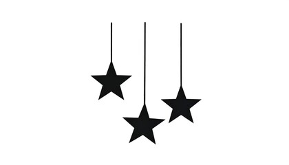 Simple monochrome illustration depicting three five-pointed stars suspended by thin vertical lines against a white background