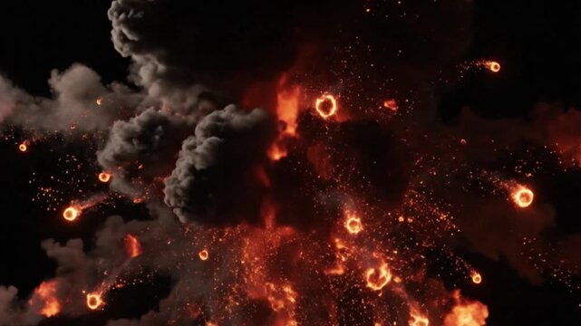 Fiery explosion bursts forth in a dynamic display, perfect for action sequences and visual effects
