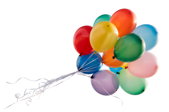 Bunch of colorful balloons tied together with strings isolated on black background isolated on white background isolated on transparent background