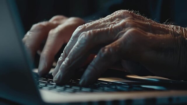 Video A close-up shot of a person working on their laptop, possibly writing an article or responding to emails
