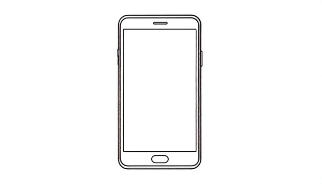 Simple outline illustration of a modern smartphone with a rectangular screen, camera, and home button, ideal for digital media