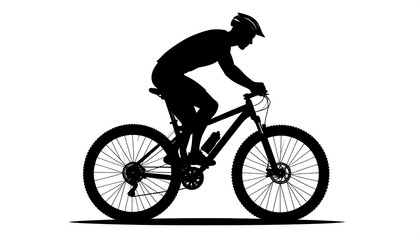 Obraz premium Silhouette of a person riding a mountain bike, head down, in a forward leaning position