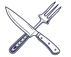 Crossed knife and fork, cutlery vector illustration