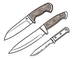 Set of hunting knives with wooden handles