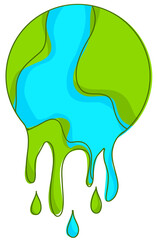 Illustration of a melting Earth symbolizing global warming, climate change, and environmental crisis.
