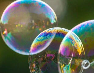 rainbow soap bubbles on a green background